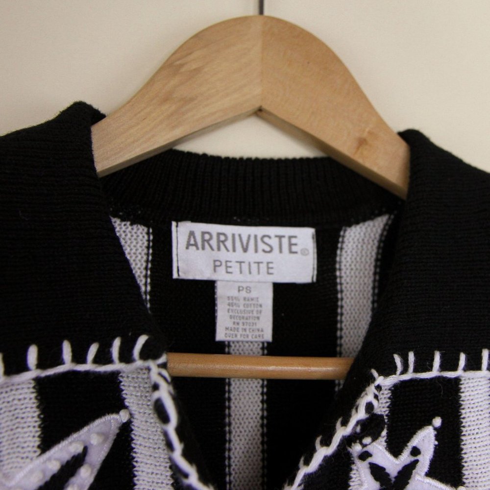 Vintage Button Knit Sweater Black White Stars Med - Picture 6 of 13